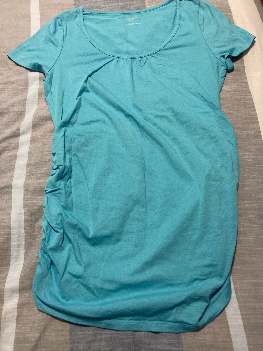 Motherhood Blue Scoop Neck Side-Ruched Maternity Top